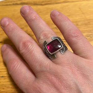 Honey Garnet and detailed Sterling silver ring. Size 7 & a half.